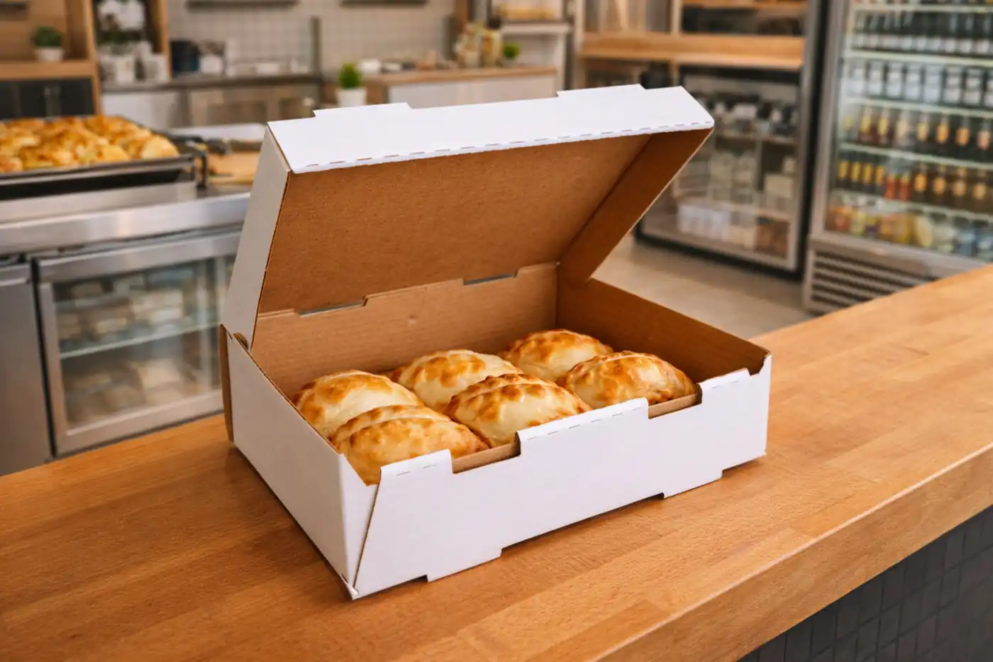 Caja para media docena de empanadas microcorrugado kraft